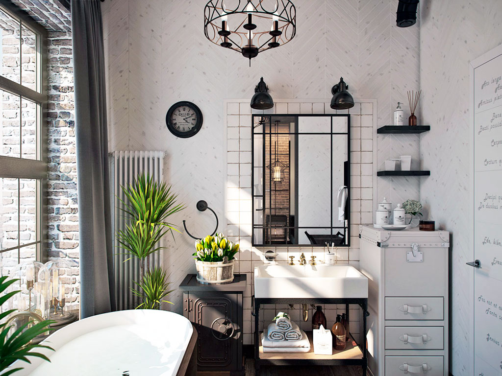 Красивый дизайн ванной комнаты в стиле лофт