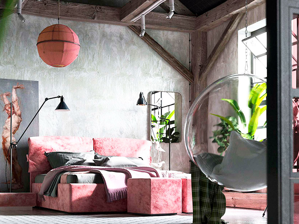 Стильная спальня для девушки в лофт-дизайне